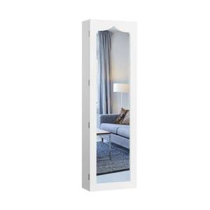 Dulap de perete pentru bijuterii cu oglinda si iluminare interioara, 6 sertare, 120x37x8 cm, alb