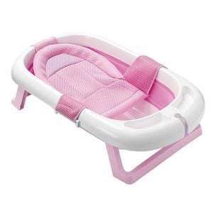 Cadita pliabila pentru bebelusi cu plasa si suport pentru dus, 85x53x20,5cm, alb/roz