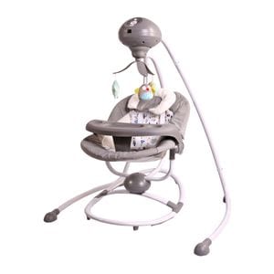 Balansoar Pentru Bebelusi cu conectare la priza si telecomanda NOVOKIDS Woody Swing , Multifunctional, invartire la 360 grade , Gri si alb