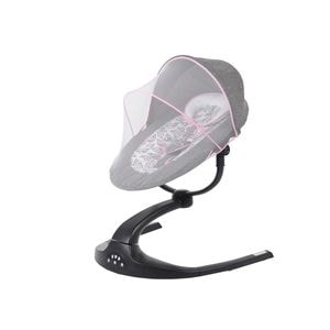 Balansoar Pentru Bebelusi cu conectare la priza si telecomanda NOVOKIDS  Meyra Swing, 5 viteze de leganare, Rotatie 360 grade , Gri cu Roz