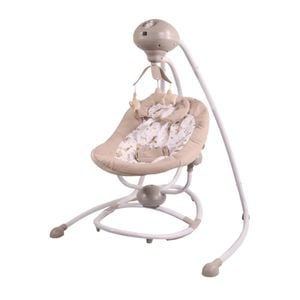 Balansoar Pentru Bebelusi cu conectare la priza si telecomanda NOVOKIDS Woody Swing , Multifunctional, Maron si Alb