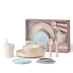 Set diversificare hrana bebelusi Miniware Little Foodie Vanilla Aqua, 100% materiale naturale biodegradabile, 7 piese, multicolor