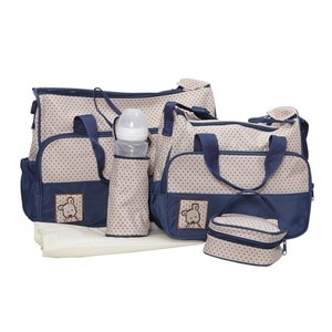 Set 3 genti bebe NOVOKIDS Mastella atasabile la carucior, Capacitate mare , Geanta termos pentru biberoane inclusa, dimensiune 39X35X10 cm , Albastru si Crem