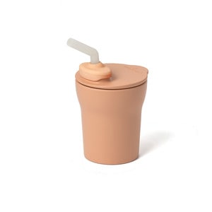 Pahar cu capac si pai antrenament bebelusi Miniware 1-2-3 Sip! Toffee, 100% materiale naturale biodegradabile, bej