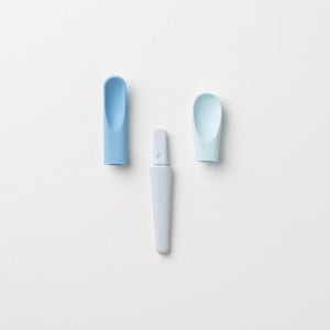 Set de lingurite 2 in 1 bebelusi Miniware Pre2PRO Blue Banana, 100% materiale naturale biodegradabile, bleu