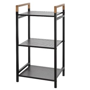 Raft metalic, Feridras Haiti,  3 rafturi, 40x78x30cm, metal si  bambus, negru