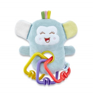 Jucarie din plus pentru bebelusi cu inele dentitie Funny Monkey BabyJem, bleu