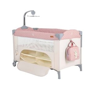 Patut pliabil cu doua niveluri de inaltime si laterala culisanta Cangaroo Indiana Co Sleeper, Roz/Bej
