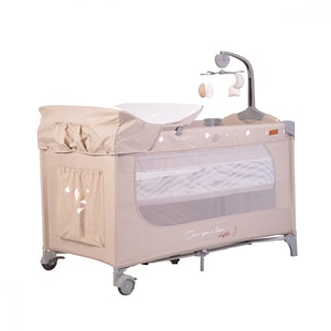 Patut pliabil cu 2 niveluri de inaltime, masuta de infasat si carusel muzical Once Upon a Time L3 Beige