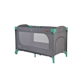 Patut pliabil cu un singur nivel de inaltime si inele ajutatoare Cangaroo Skyglow 120x60 cm, Gri/Verde menta