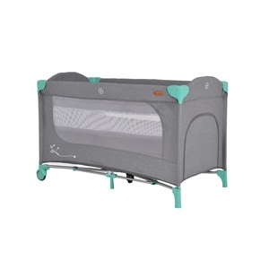 Patut pliabil cu doua niveluri de inaltime si inele ajutatoare Cangaroo Skyglow 2, 120x60 cm, Gri/Verde menta