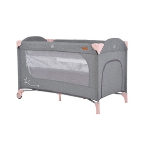 Patut pliabil cu doua niveluri de inaltime si inele ajutatoare Cangaroo Skyglow 2, 120x60 cm, Gri/Roz