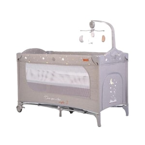 Patut pliabil cu 2 niveluri de inaltime, masuta de infasat si carusel muzical Once Upon a Time L3 Grey