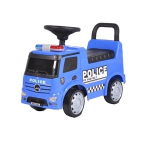 Masinuta de politie Ride On de impins  fara pedale, cu sunete si lumini, Mercedes-Benz Antos 657, Albastru