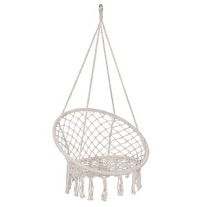 Hamac suspendat, PROCART, fotoliu cu spatar tip cuib, pentru casa si gradina, impletitura bumbac, cu franjuri, 80x60x120 cm
