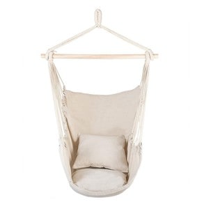 Hamac tip scaun, PROCART, 100x130 cm, 2 perne, bara din lemn, bumbac bej