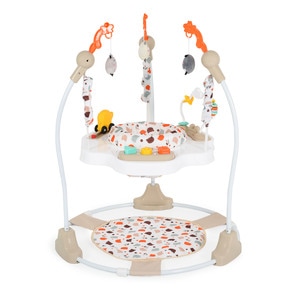 Saritor cu scaun rotativ si jucarie muzicala Moni Magic Fun Jumper, ajustabil pe inaltime, 6 luni+, Bej