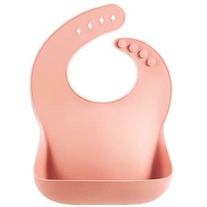 Bavetica flexibila din silicon pentru bebelusi, Quasar & Co., din cauciuc moale, cu buzunar colector larg, inchidere ajustabila, corai