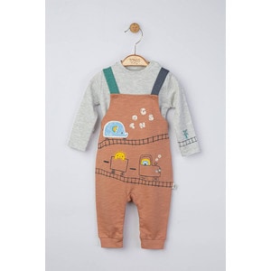 Set salopeta cu bluzita pentru bebelusi Choo Choo, Tongs baby (Culoare: Maro, Marime: 6-9 luni)