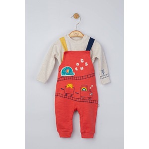 Set salopeta cu bluzita pentru bebelusi Choo Choo, Tongs baby (Culoare: Rosu, Marime: 9-12 luni)