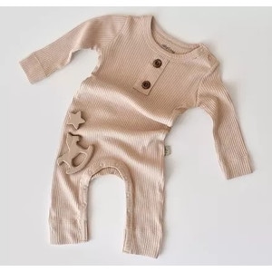 Salopeta cu maneca lunga si panataloni lungi din bumbac organic si modal - Bej (Marime: 18-24 Luni)