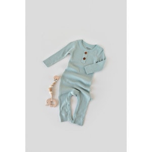 Salopeta cu maneca lunga si panataloni lungi din bumbac organic si modal - Mint (Marime: 6-9 luni)