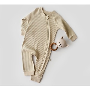 Salopeta cu fermoar cu maneca lunga si panataloni lungi din 95%bumbac organic si 5% elastan - Crem, Baby Cosy (Marime: 18-24 Luni)