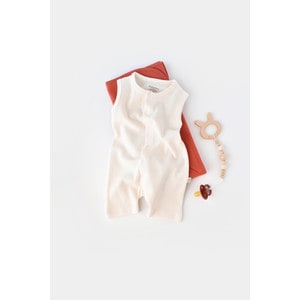 Salopeta fara maneci si panataloni scurti - 100% bumbac organic - Ecru, Baby Cosy (Marime: 18-24 Luni)