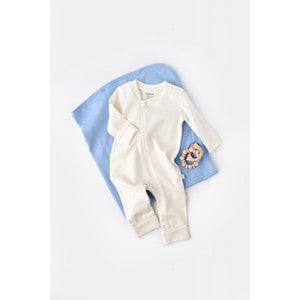 Salopeta cu fermoar cu maneca lunga si panataloni lungi - 100%bumbac organic - Ecru, Baby Cosy (Marime: 9-12 luni)