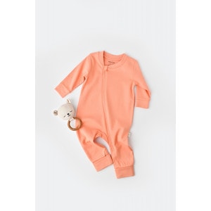 Salopeta cu fermoar cu maneca lunga si panataloni lungi - 100%bumbac organic - Roz Piersica, BabyCosy (Marime: 9-12 luni)