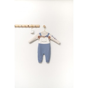Set salopeta cu bluzita Ursulet pentru bebelusi, Tongs baby (Culoare: Albastru, Marime: 9-12 luni)