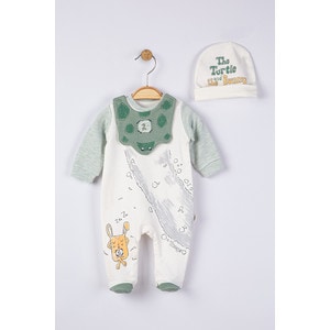 Set salopeta cu caciulita si baveta pentru bebelusi Broscuta, Tongs baby (Culoare: Verde, Marime: 6-9 luni)
