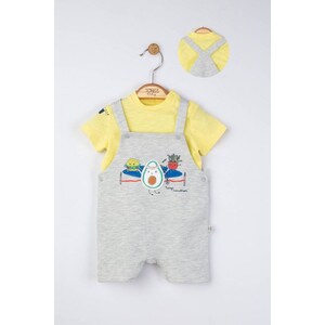Set salopeta cu tricou de vara pentru bebelusi Marathon, Tongs baby (Culoare: Gri, Marime: 6-9 luni)
