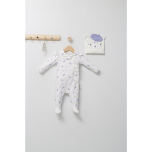 Set salopeta cu caciulita cu urechiuse pentru bebelusi Paris Love, Tongs baby (Marime: 3-6 Luni, Culoare: Ecru)