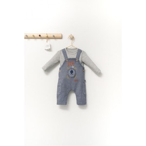 Set cu salopeta si bluzita pentru bebelusi Monster, Tongs baby (Culoare: Gri, Marime: 3-6 Luni)