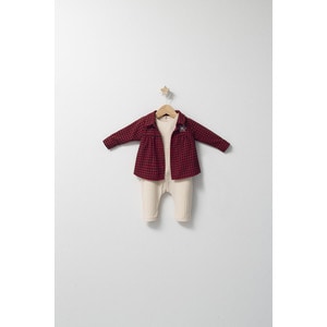 Set cu salopeta si camasuta in carouri pentru bebelusi Ballon, Tongs baby (Culoare: Rosu, Marime: 3-6 Luni)