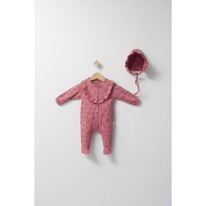 Set salopeta cu caciulita cu volanas pentru bebelusi Ballon, Tongs baby (Marime: 3-6 Luni, Culoare: Roz inchis)