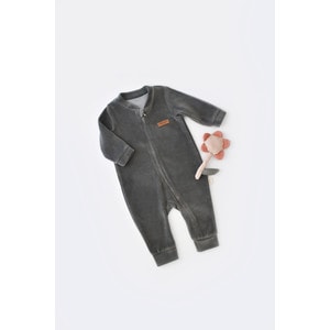 Salopeta cu maneca lunga si fermoar din 80%bumbac organic si 20% poliester - Antracit, Baby Cosy (Marime: 18-24 Luni)