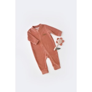 Salopeta cu maneca lunga si fermoar din 80%bumbac organic si 20% poliester - Caramiziu, Baby Cosy (Marime: 12-18 Luni)