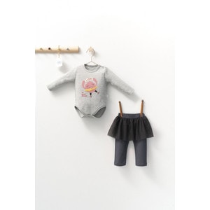 Set 2 piese cu body si pantalonasi cu tulle pentru fetite Monster Tongs baby, gri