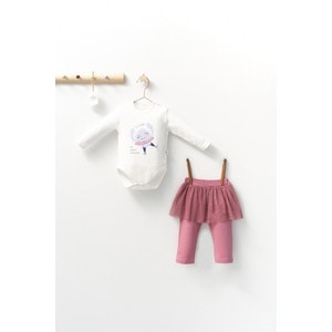 Set 2 piese cu body si pantalonasi cu tulle pentru fetite Monster Tongs baby, roz, marime 18-24 luni