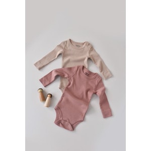 Set de 2 body-uri cu maneca lunga, bumbac organic si modal, roz, marime 0-3 luni