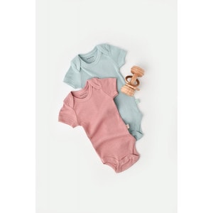 Set 2 body-uri bebe unisex, bumbac organic si modal, verde menta/roz