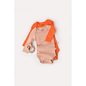 Set 2 body-uri cu maneca lunga bebe unisex, bumbac organic si modal, portocaliu/piersica, Baby Cosy, marime 0-3 luni