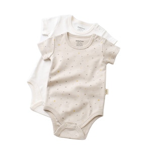 Set 2 body-uri bebe unisex, bumbac organic, crem cu buline, Baby Cosy 2