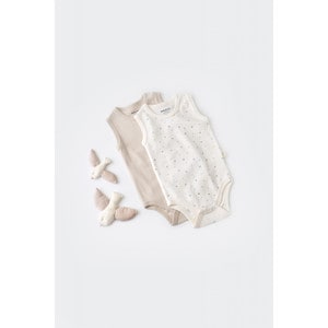 Set 2 body-uri fara maneci bebe unisex, bumbac organic, crem cu buline, Baby Cosy 1