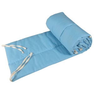 Protectie laterala patut, matlasata, 180x30cm, bumbac certificat Oeko Tex, PLP bleu uni, Primii Pasi