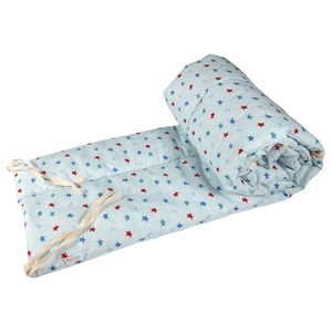 Protectie laterala patut, matlasata, 180x30cm, bumbac certificat Oeko Tex, PLP stelute bleu, Primii Pasi