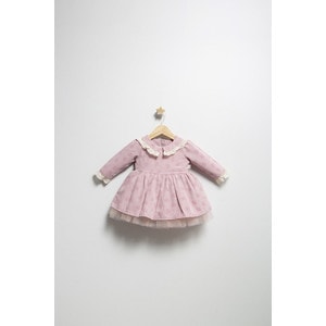 Rochita eleganta Elbise Tongs baby, cu tulle si volane, 24-36 luni, roz