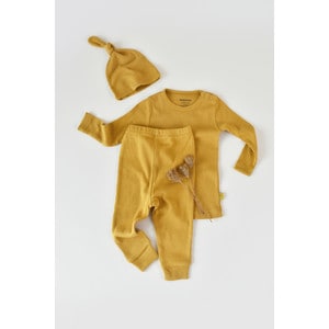 Set 3 piese: bluzita cu maneca lunga, panataloni lungi si caciulita Baby Cosy, bumbac organic si modal